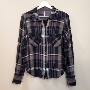 Free People - Wesley Plaid Flannel Boyfriend Shirt - Size S